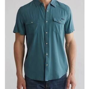 Lucky Brand Hydro Blue Western Short Sleeve Snap Button Shirt- Size XL